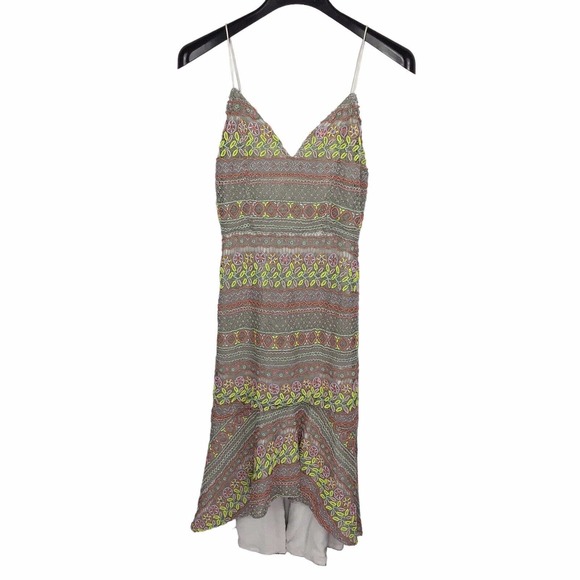 ALICE + OLIVIA Amina Bead Embroidered Dress Size 0 $1295 Colorful Hi Low
